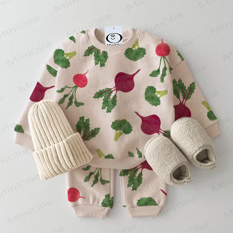 Baby Toddler Carrot and Broccoli Beige 2-piece Set - Beige - 3-5T - image 1