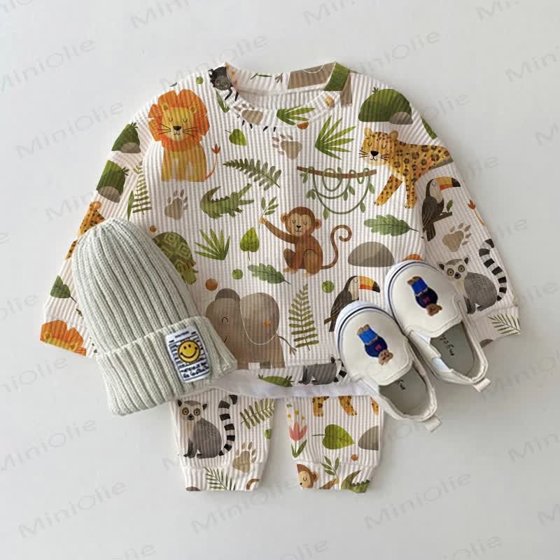 Baby White Forest Animals Waffle 2-piece Set - White - 2-3T - image 1