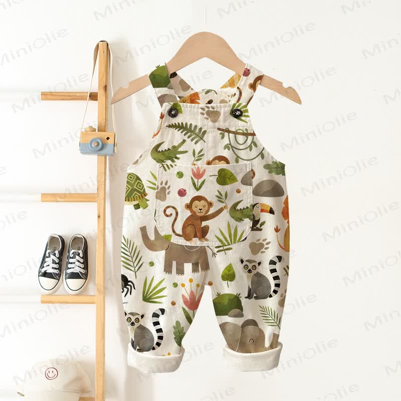Baby Toddler Animal Print Pocket Overalls - Beige - 3-5T - image 1