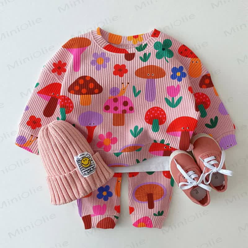 Baby Pink Garden Print Waffle 2-piece Set - Pink - 2-3T - image 1