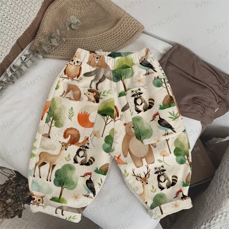 Baby Toddler Forest Animals Beige Corduroy Pants - Beige - 3-5T - image 1
