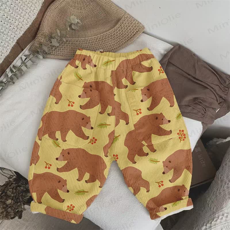 Baby Toddler Yellow Bear Flower Cord Pants - Yellow - 3-5T - image 1