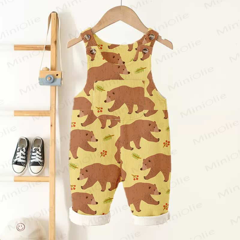 Baby Toddler Bear Flower Yellow Corduroy Overalls - Yellow - 3-5T - image 1