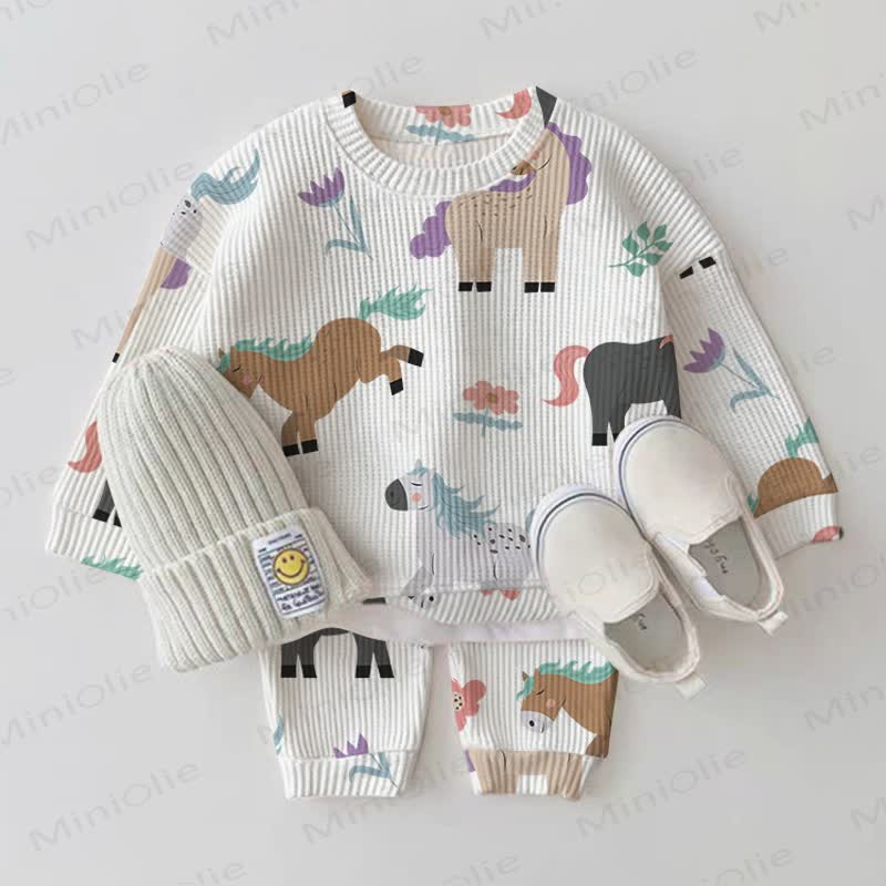 Baby Cartoon Pony White Waffle 2-piece Set - White - 2-3T - image 1