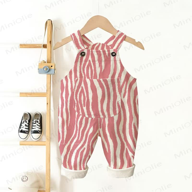 Baby Toddler Striped Print Pocket Overalls - Pink - 3-5T - image 1