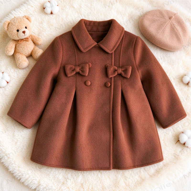 Toddler Girl Brown Bow Coat - Brown - 4-5T - image 1