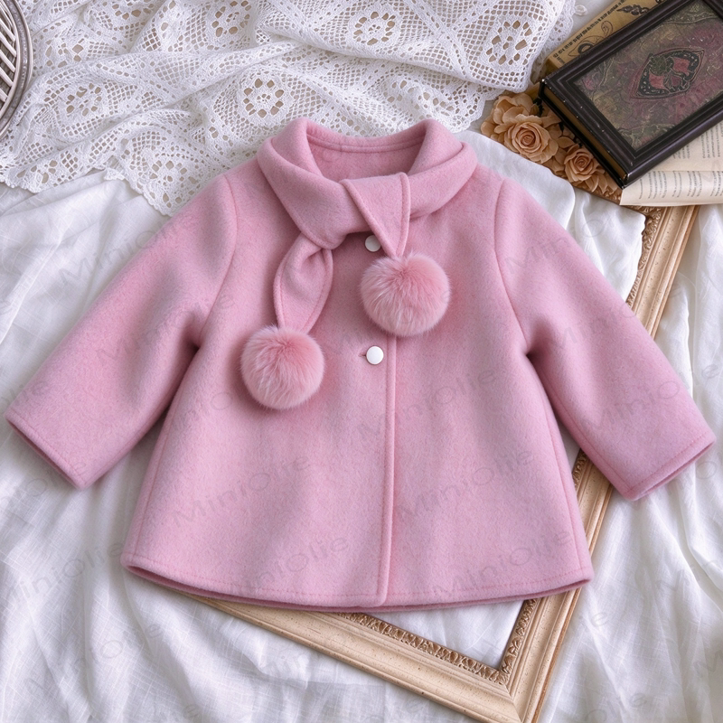 Toddler Girl Pink Pom-Pom Collar Coat - Pink - 4-5T - image 1