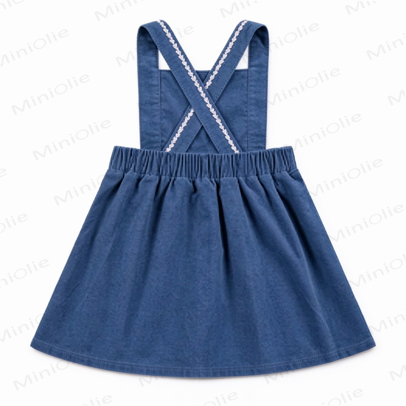 Toddler Girl Floral Embroidered Blue Corduroy Pinafore Dress - image 2