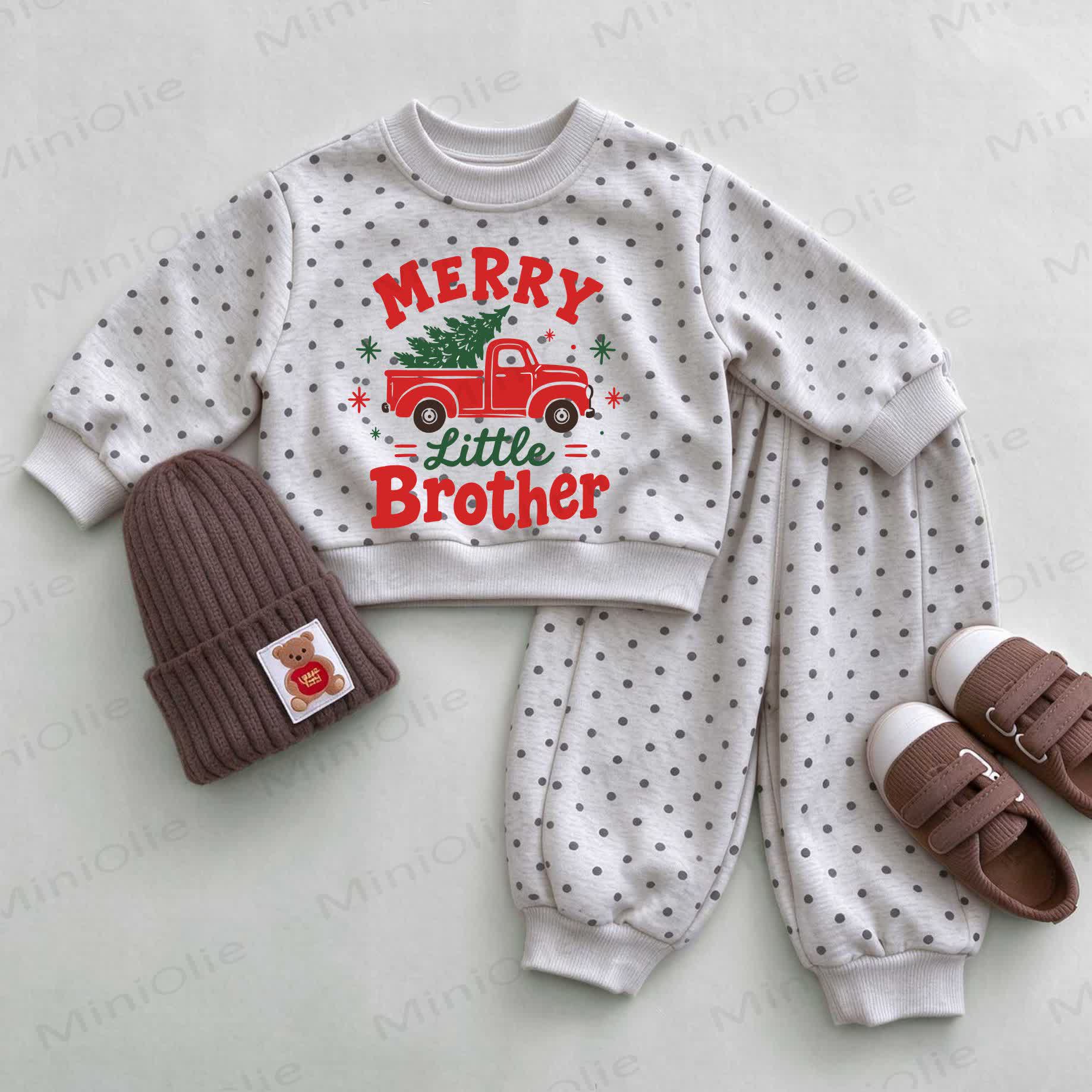 MERRY LITTLE BROTHER Baby Light Gray Car Tree Polka Dot Sweatshirt Set - Light Gray - 2-3T - image 1