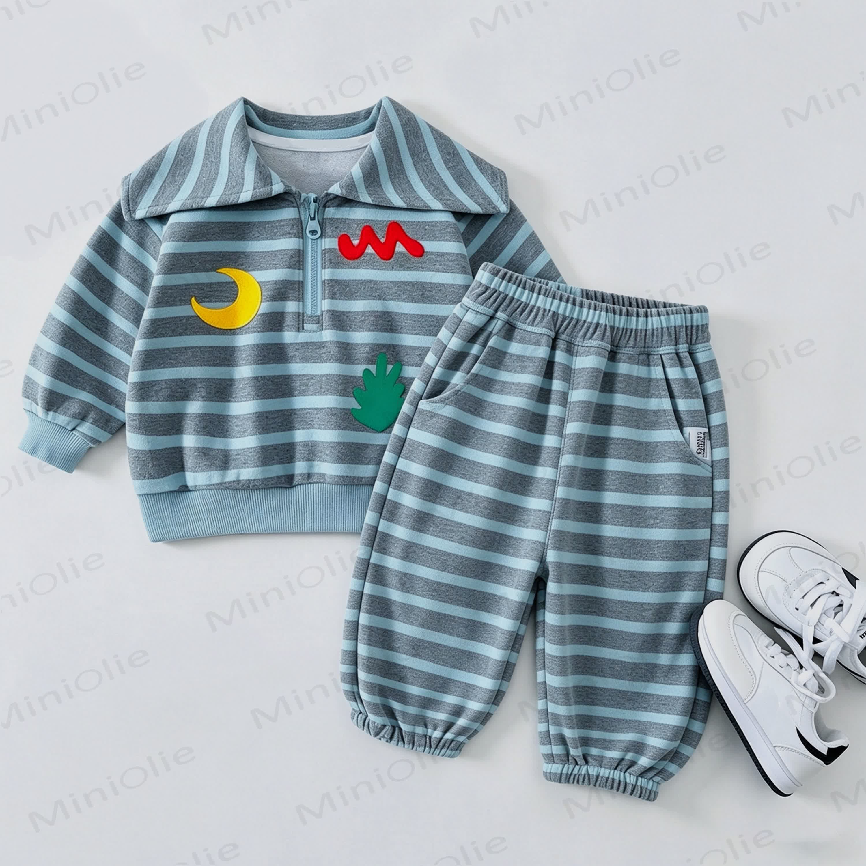Baby Moon Blue Striped Long-Sleeve 2-piece Set - Blue - 3-5T - image 1