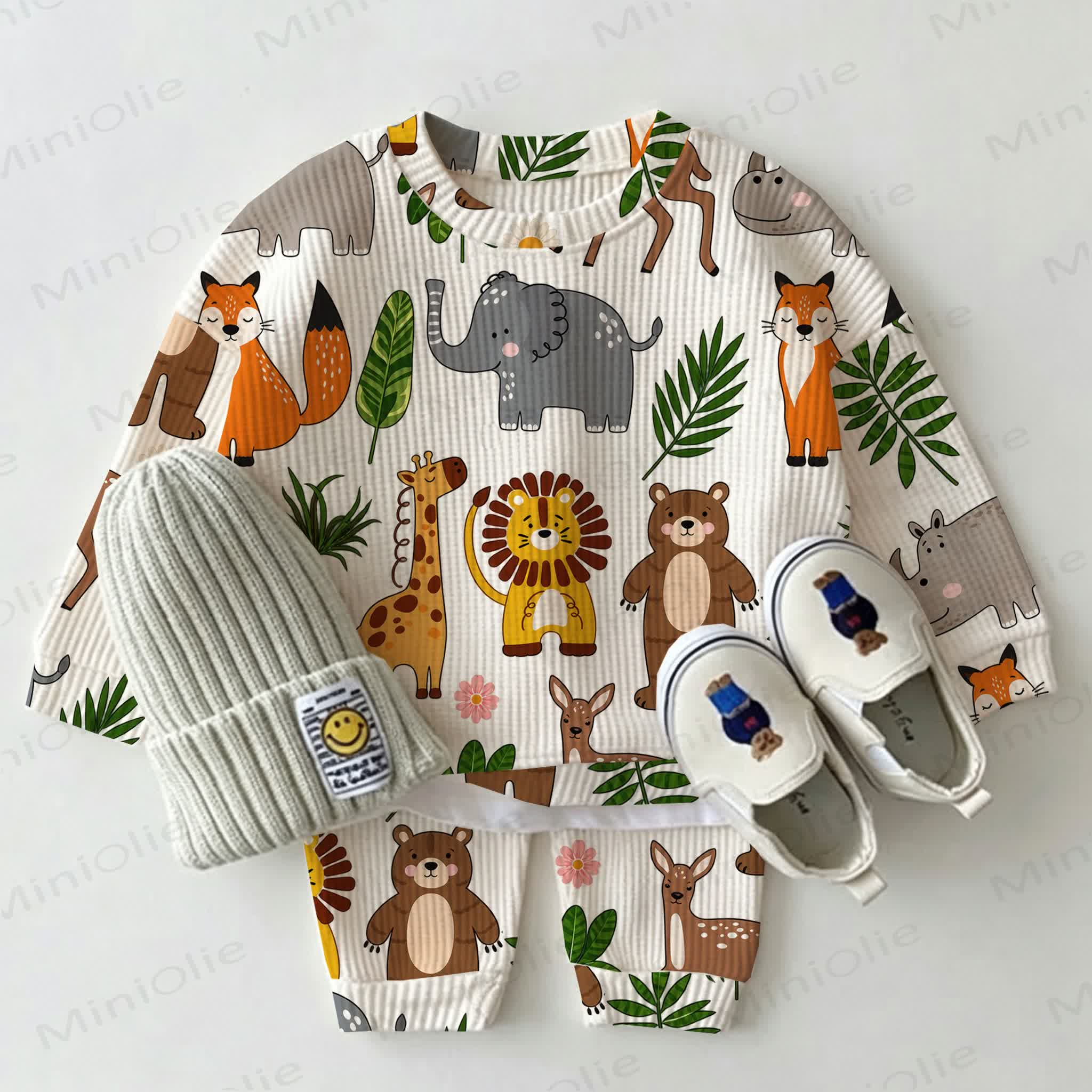 Baby Zoo White Waffle 2-piece Set - White - 2-3T - image 1