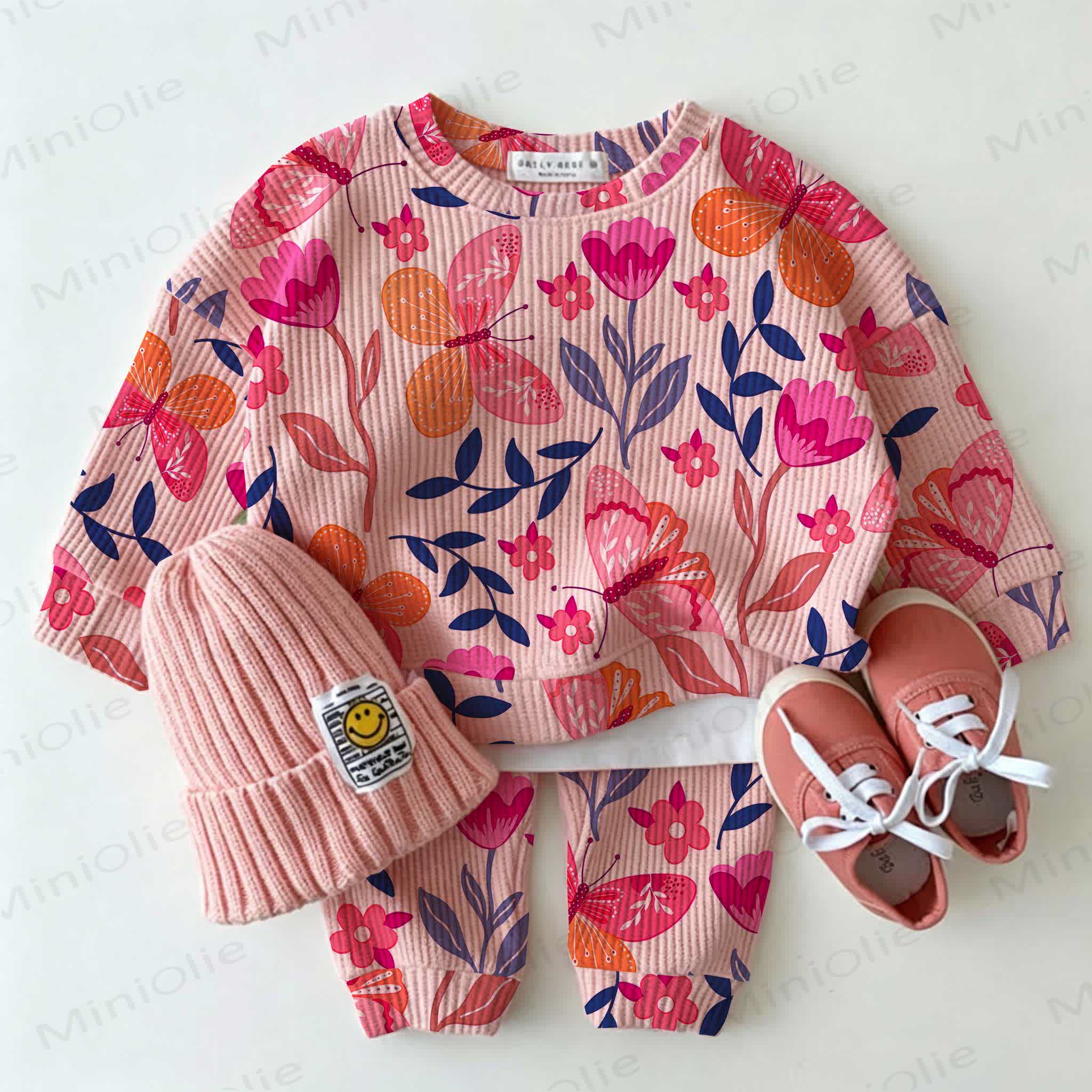 Baby Flower Butterfly Pink Waffle 2-piece Set - Pink - 2-3T - image 1
