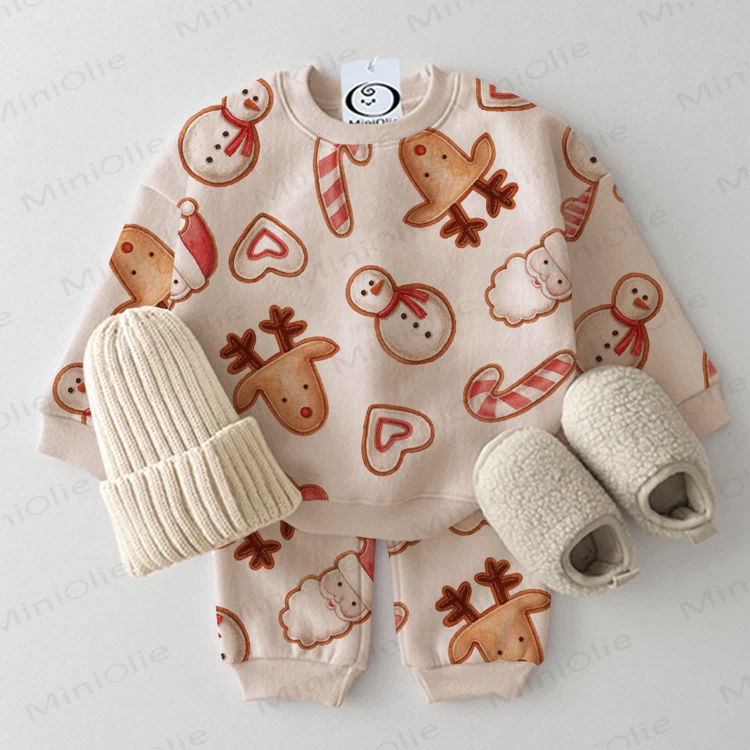 Baby Toddler Christmas Print Beige 2-piece Set - Beige - 3-5T - image 1