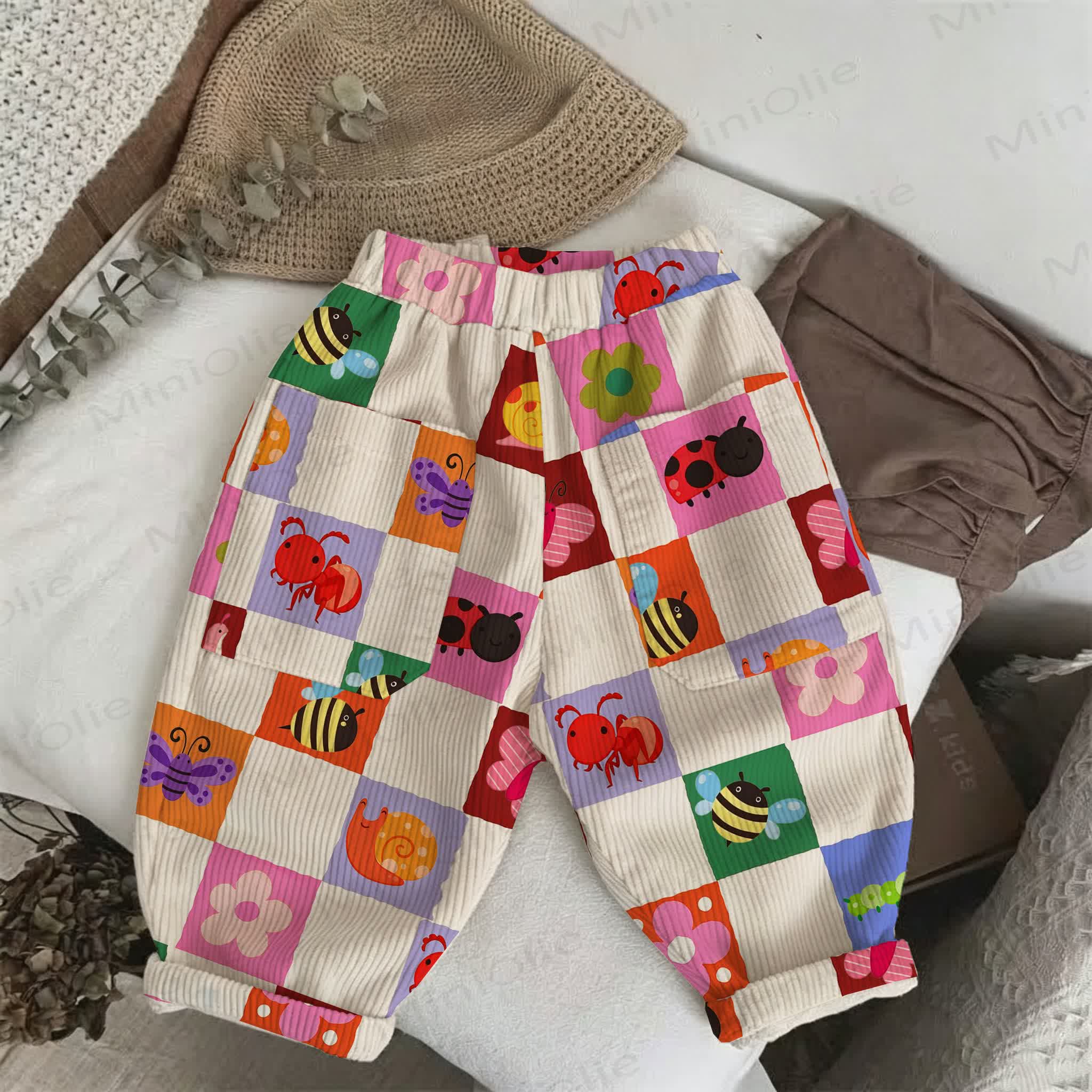 Baby Toddler Beige Insect Checkerboard Cord Pants - Beige - 3-5T - image 1