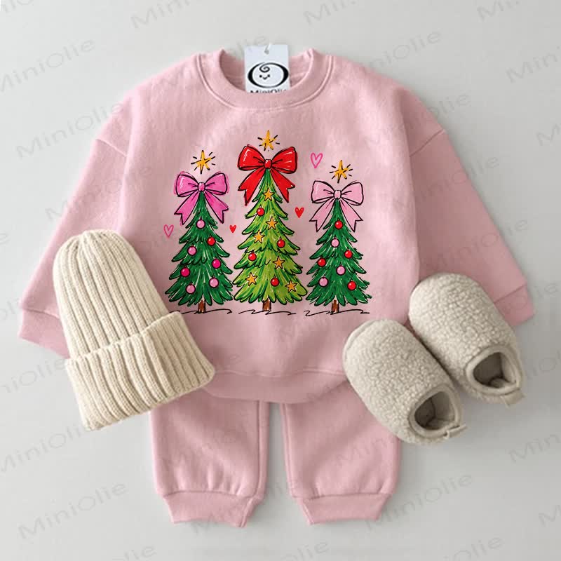 Baby Bow and Christmas Tree Sweatshirt 2-piece Pink Set - Pink - 2-3T - image 1
