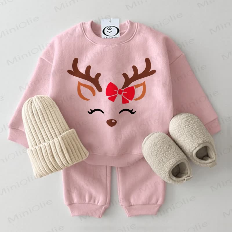 Baby Bow Reindeer Sweatshirt 2-piece Pink Set - Pink - 2-3T - image 1