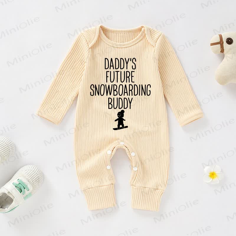 DADDY'S FUTURE SNOWBOARDING BUDDY Baby Apricot Ribbed Long-Sleeve Romper - Apricot - 18-24M - image 1