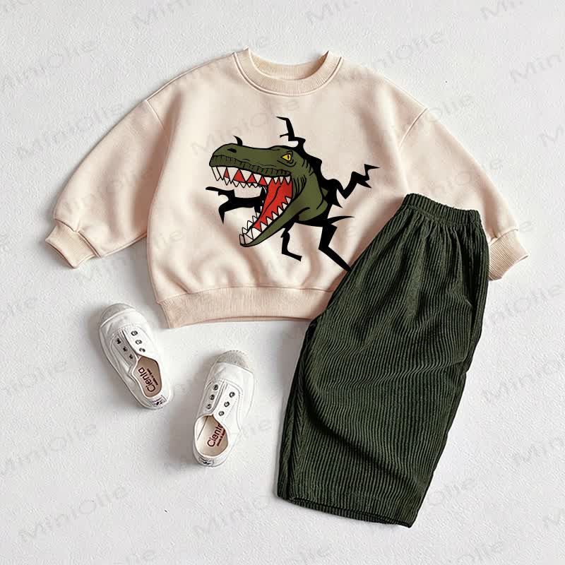 Baby Dinosaur Print Sweatshirt and Pants 2-piece Set - Beige&Green - 2-3T - image 1