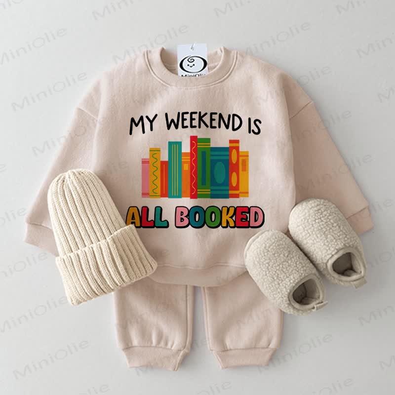 MY WEEKEND IS ALL BOOKED Baby Books Beige Sweatshirt 2-piece Set - Beige - 2-3T - image 1