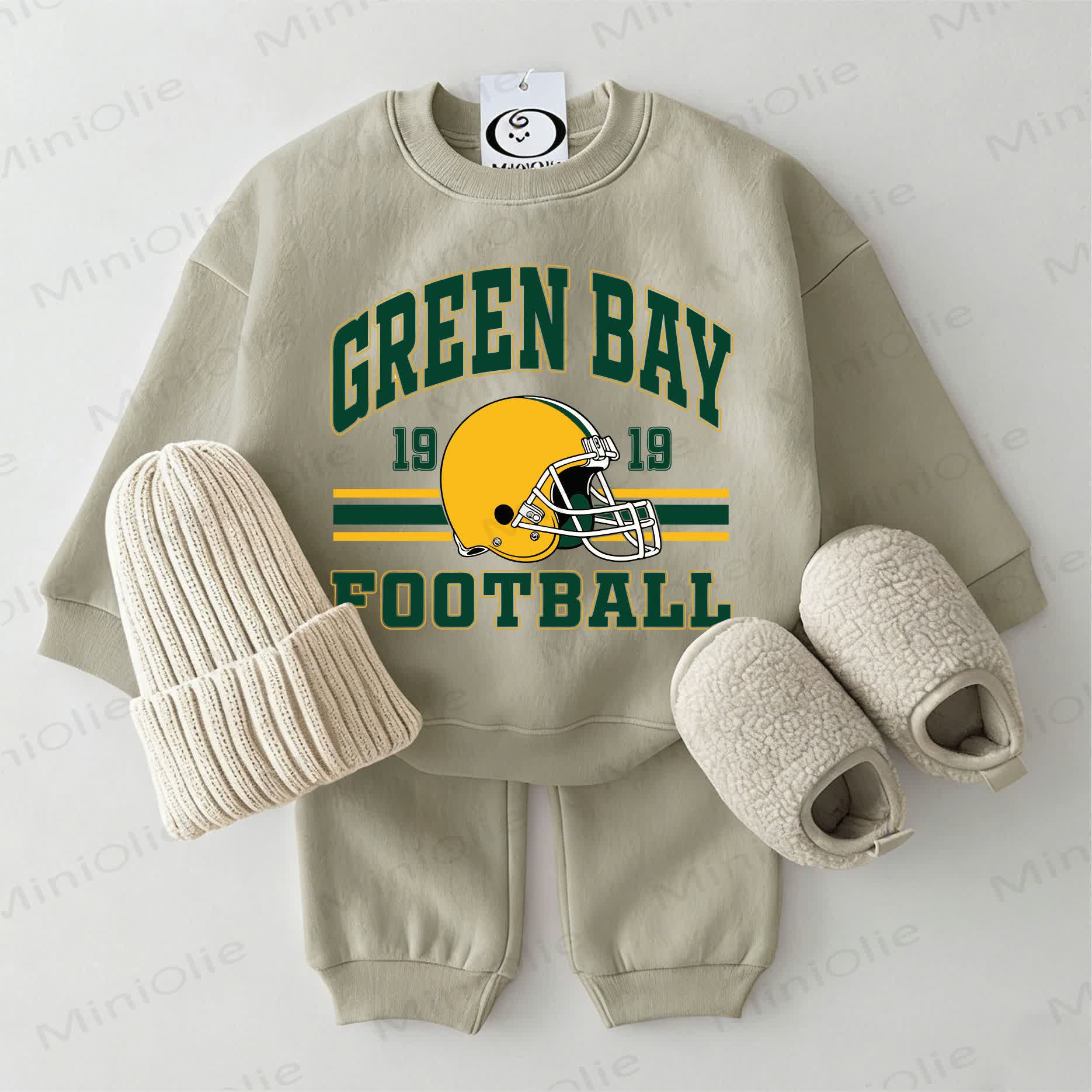 GREEN BAY FOOTBALL Baby Football Helmet Sweatshirt 2-piece Grey Green Set - Grey Green - 2-3T - image 1