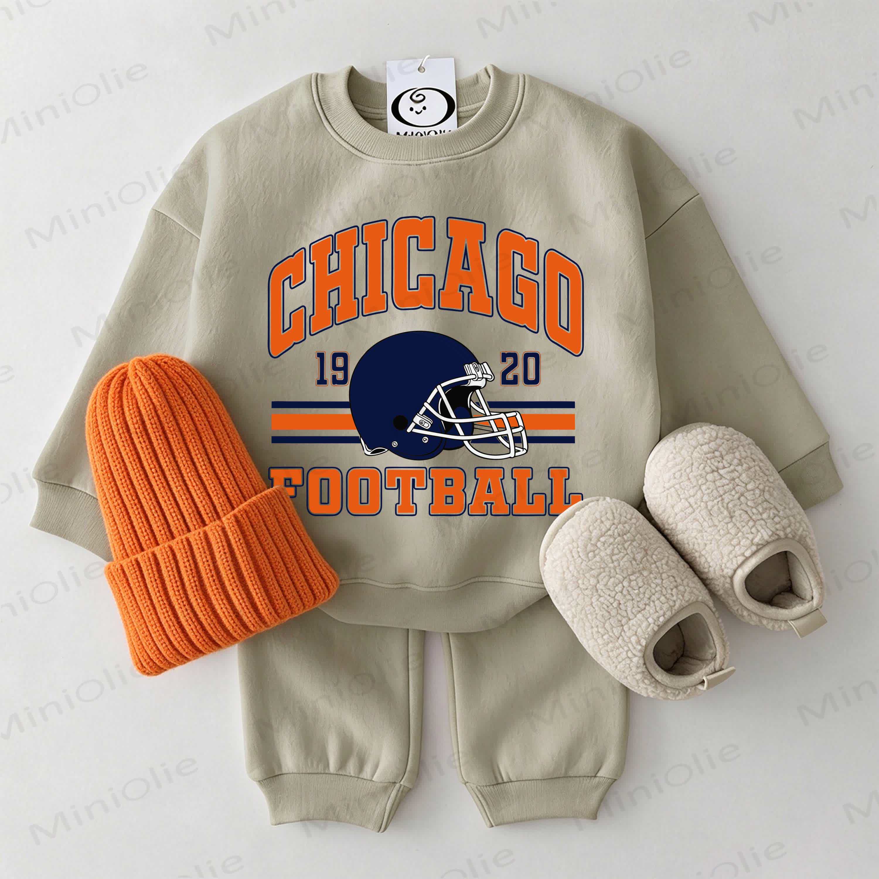 CHICAGO FOOTBALL Baby Football Helmet Sweatshirt 2-piece Grey Green Set - Grey Green - 2-3T - image 1