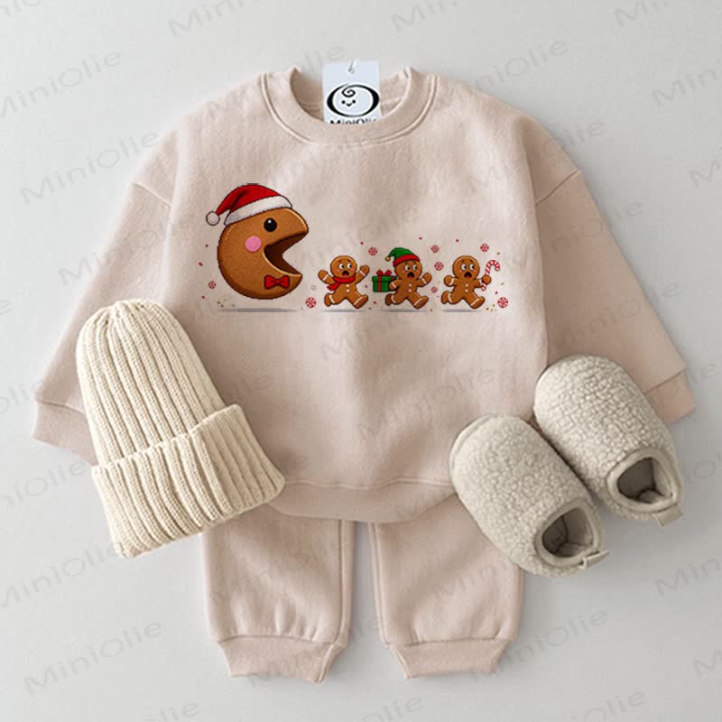 Baby Christmas Pac-Man Beige Sweatshirt 2-piece Set - Beige - 2-3T - image 1
