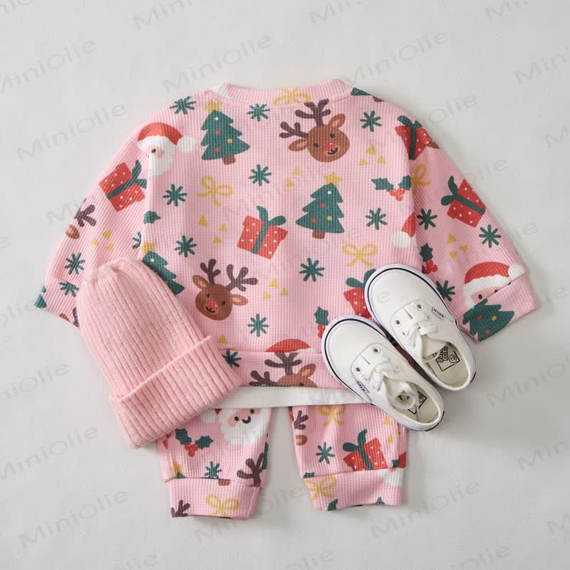 Baby Pink Santa Print Waffle 2-piece Set - image 2