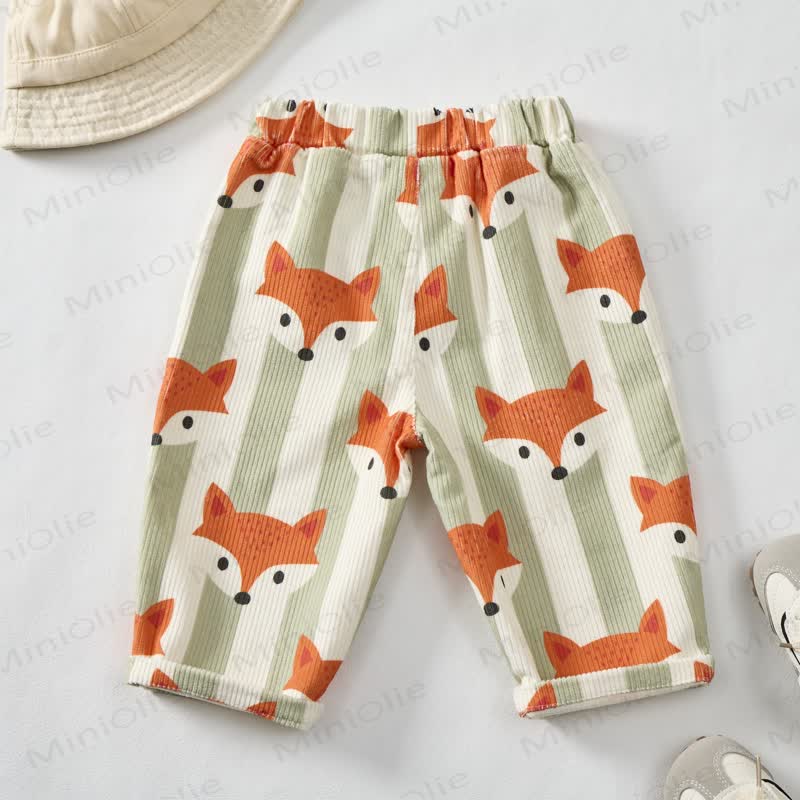 Baby Toddler Green Striped Fox Corduroy Pants - image 2