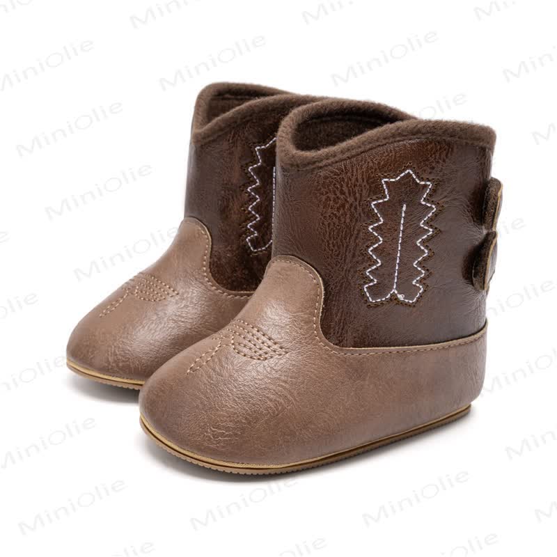 Baby Western Cowboy Stitch Embroidery Boots - Brown - 18-24M - image 1