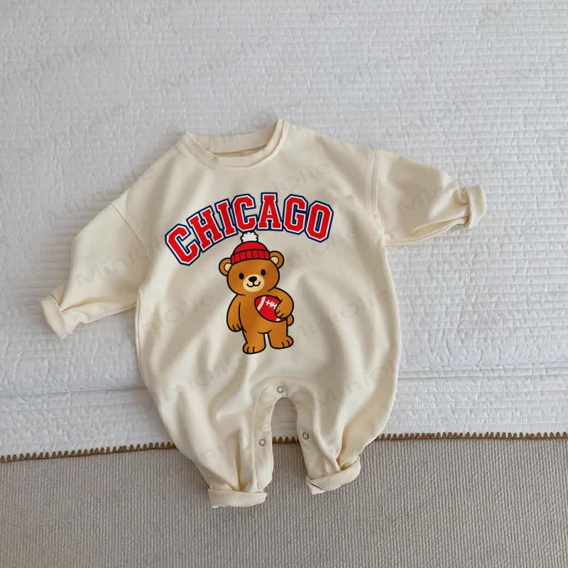 CHICAGO Baby Football Bear Beige Romper - Beige - 2-3T - image 1