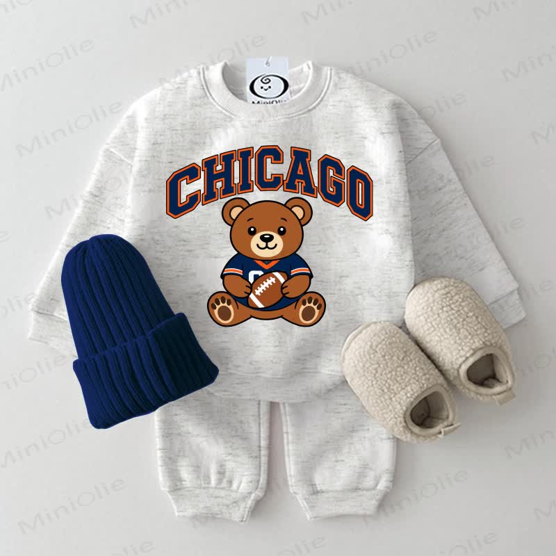 CHICAGO Baby Football Bear Light Grey Sweatshirt 2-piece Set - Light Grey - 2-3T - image 1
