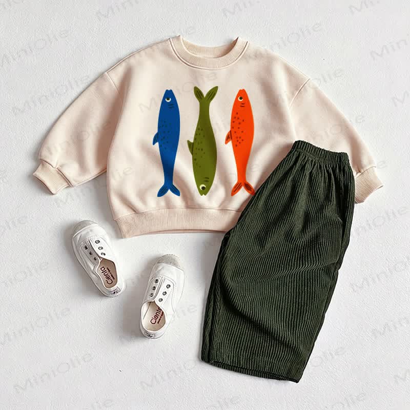 Baby Fish Print Sweatshirt and Pants 2-piece Set - Beige&Green - 2-3T - image 1