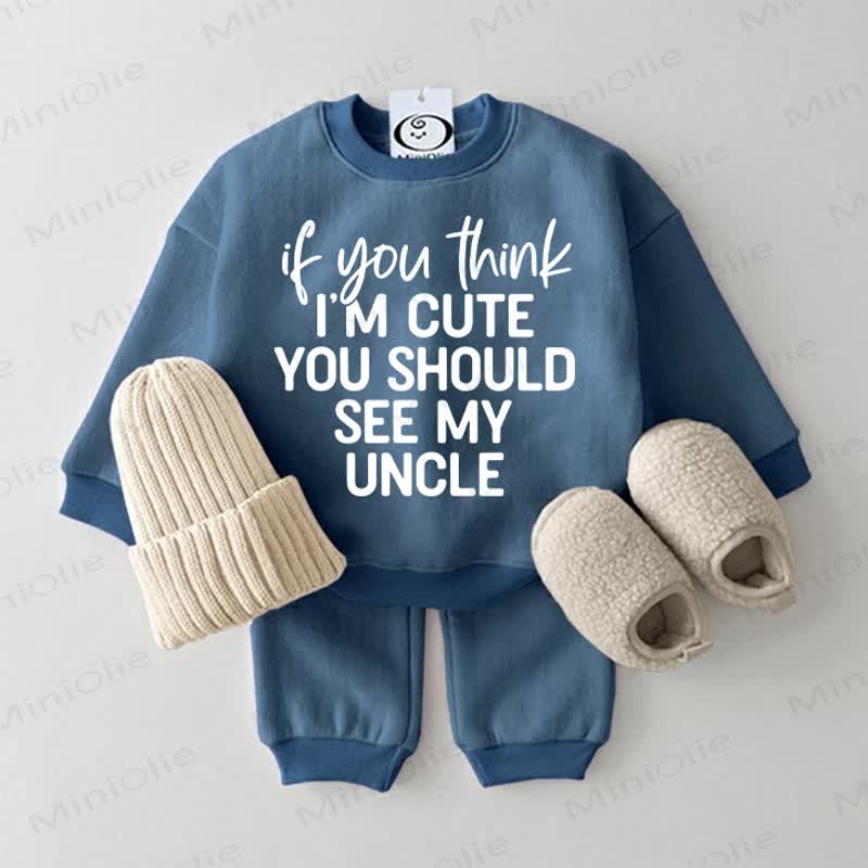 IF YOU THINK I'M CUTE YOU SHOULD SEE MY UNCLE Baby Blue Sweatsuit 2-piece Set - Blue - 2-3T - image 1