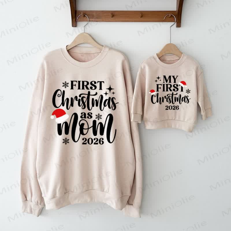 FIRST CHRISTMAS AS MOM 2026/ MY FIRST CHRISTMAS 2026 Christmas Beige Family Sweatshirt - Beige - Adult Sweatshirt: XL - image 1