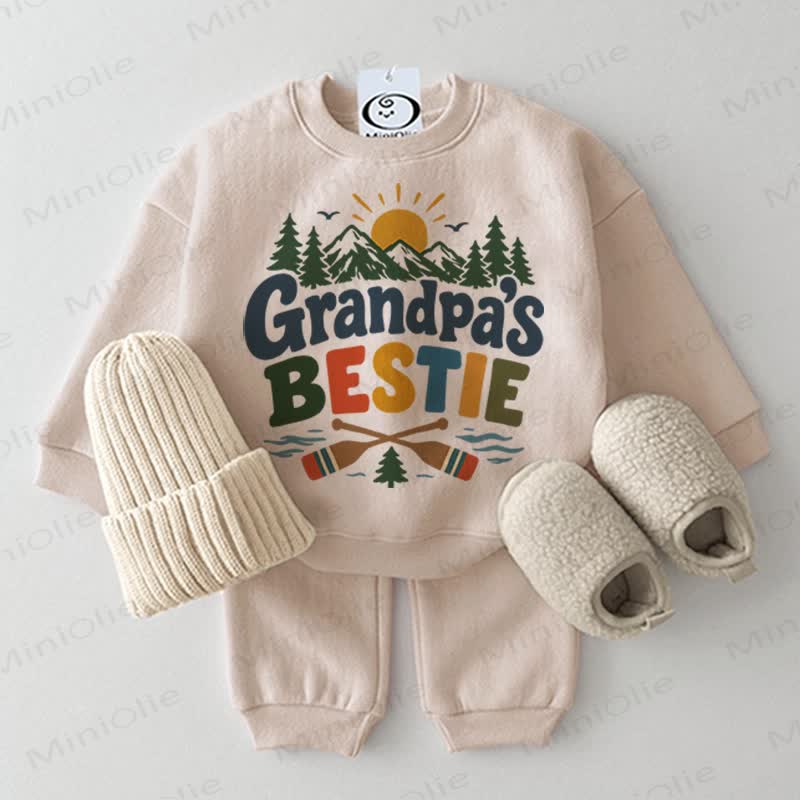 GRANDPA'S BESTIE Baby Beige Sweatshirt 2-piece Set - Beige - 2-3T - image 1