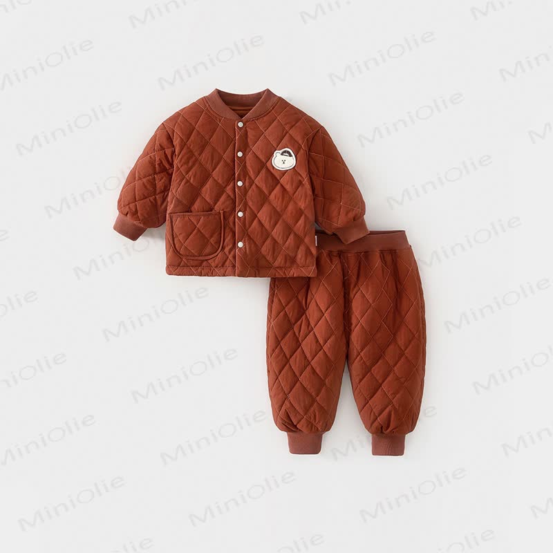 Toddler Warm Quilted Bear Badge Jacket and Pants Set - Brown - 4-5T - image 2