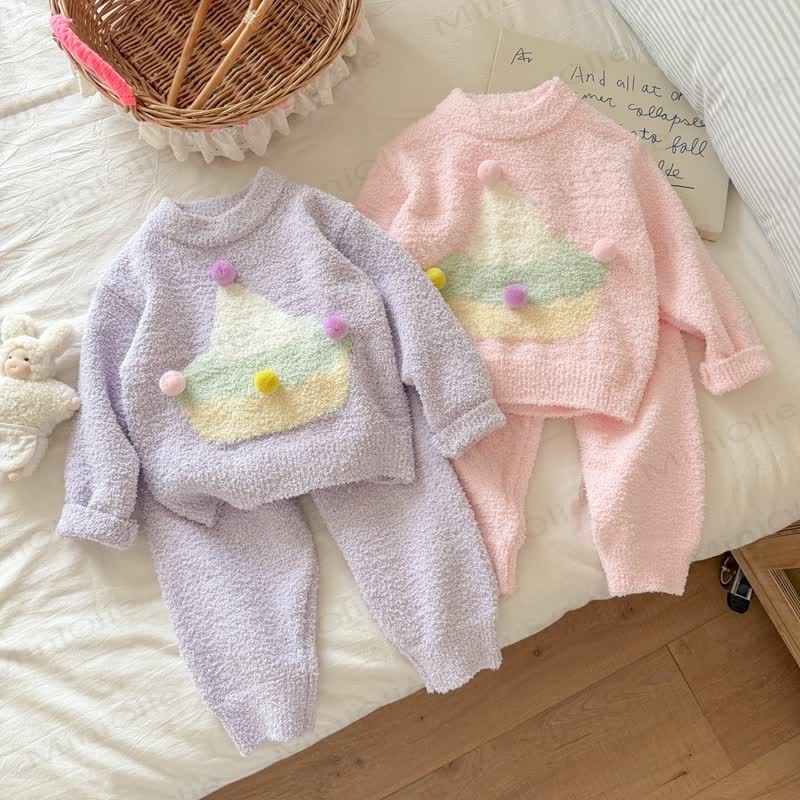 Toddler Girl Pom-Pom Cake Thickened Pajama Set - image 1