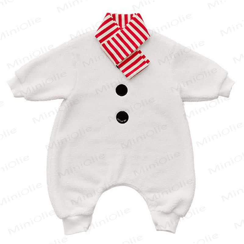 Baby Fleece Snowman Christmas Romper With Red White Striped Scarf Or Snowman Hat - White - One Size (0-3 Years) - image 2