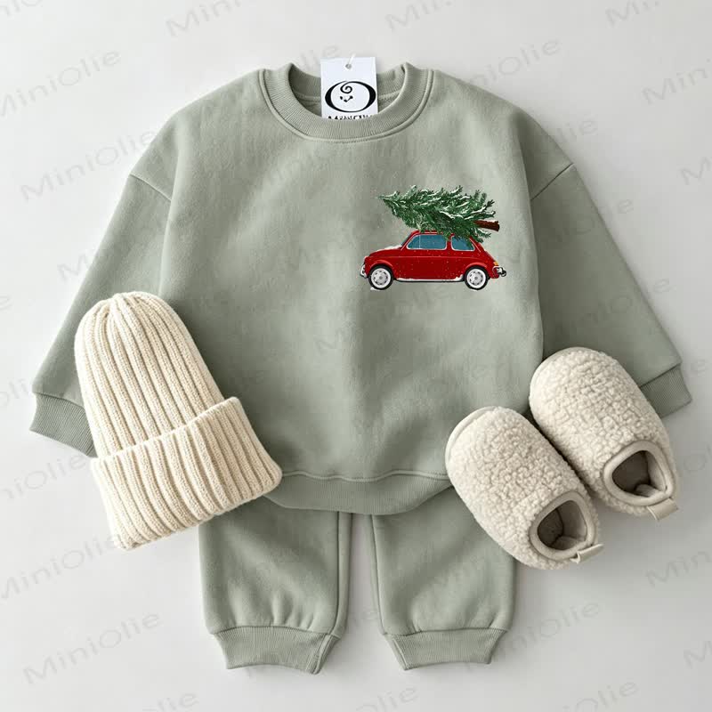 Baby Christmas Tree Car Grey Green Sweatshirt 2-piece Set - Grey Green - 2-3T - image 1