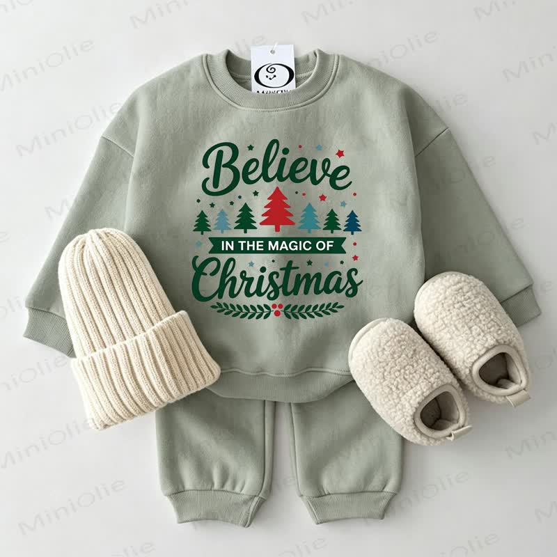 BELIEVE IN THE MAGIC OF CHRISTMAS Baby Sweatshirt Grey Green 2-piece Set - Grey Green - 2-3T - image 1