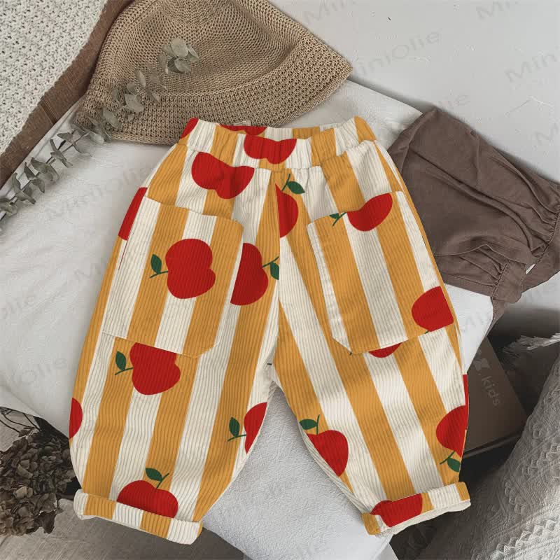 Baby Toddler Apple Striped Beige Corduroy Pants - Beige - 3-5T - image 1