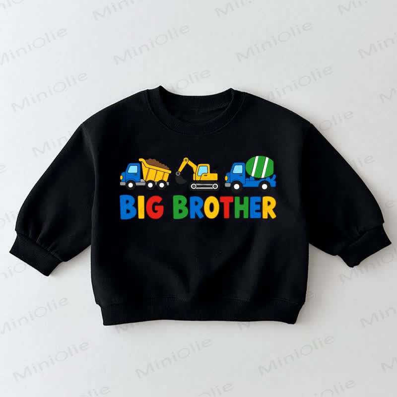 BIG/LITTLE BROTHER Baby Toddler Construction Vehicle Black Sweatshirt - Black: BIG - 3-5T - image 1
