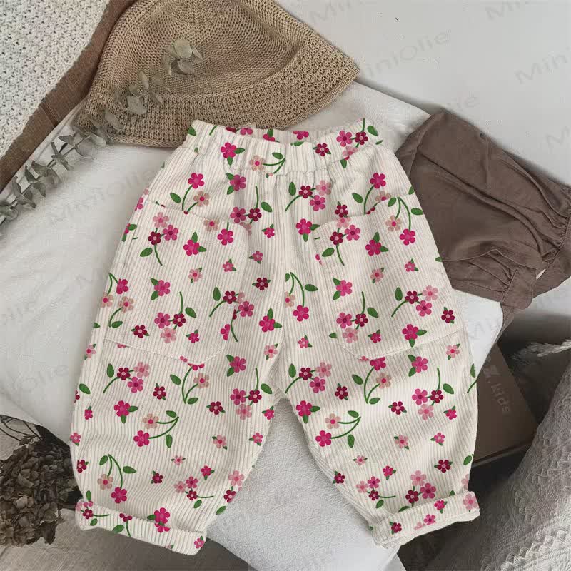 Baby Toddler Beige Flower Cord Pants - Beige - 3-5T - image 1