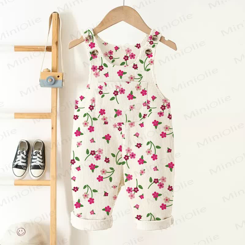 Baby Toddler Flower Beige Corduroy Overalls - Beige - 3-5T - image 1