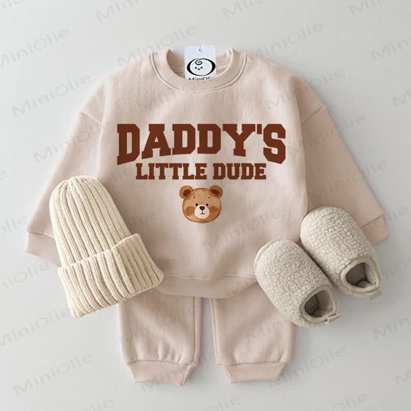 DADDY'S LITTLE DUDE Baby Beige Sweatshirt 2-piece Set - Beige - 2-3T - image 1