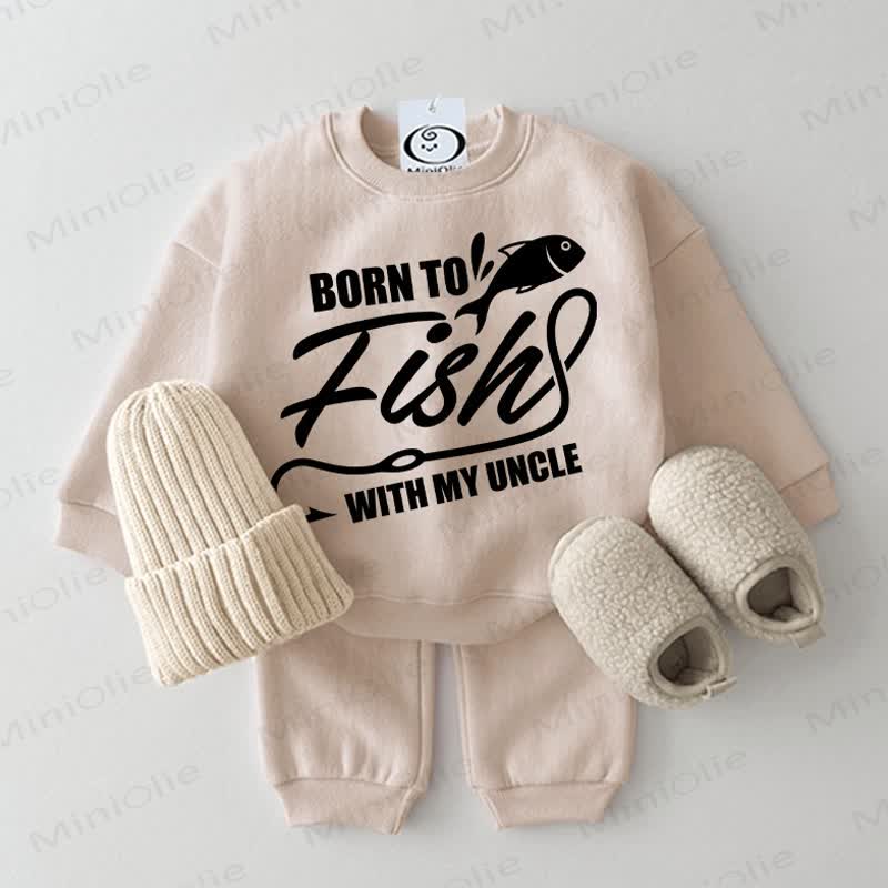 BORN TO FITH WITH MY UNCLE Baby Beige Sweatshirt 2-piece Set - Beige - 2-3T - image 1