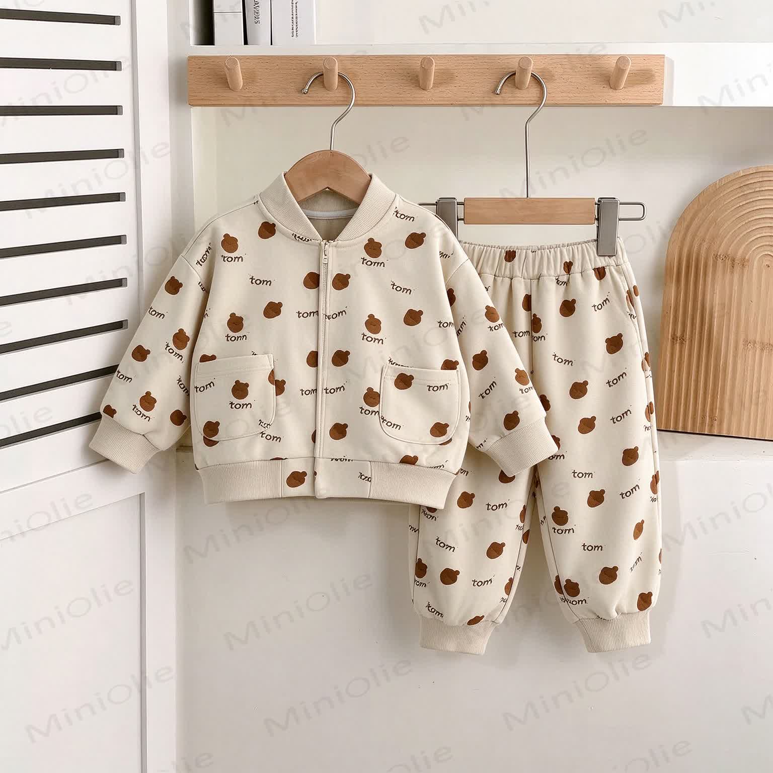 Baby Pine Nut Print Jacket and Pants 2-Piece Set - Beige - 3-5T - image 1