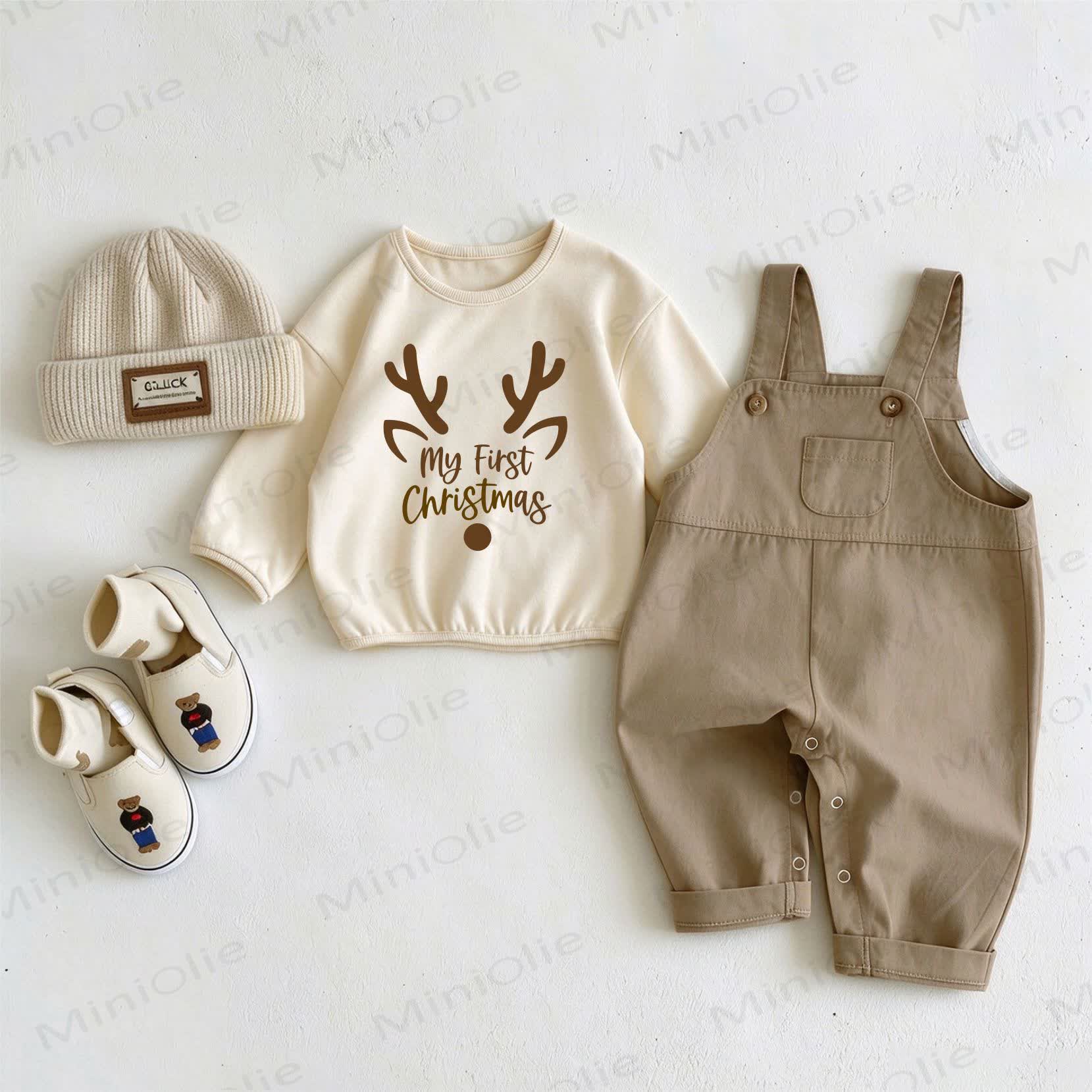 MY FIRST CHRISTMAS Baby Overalls and Sweatshirt 2-piece Set - Beige&Khaki - 2-3T - image 1