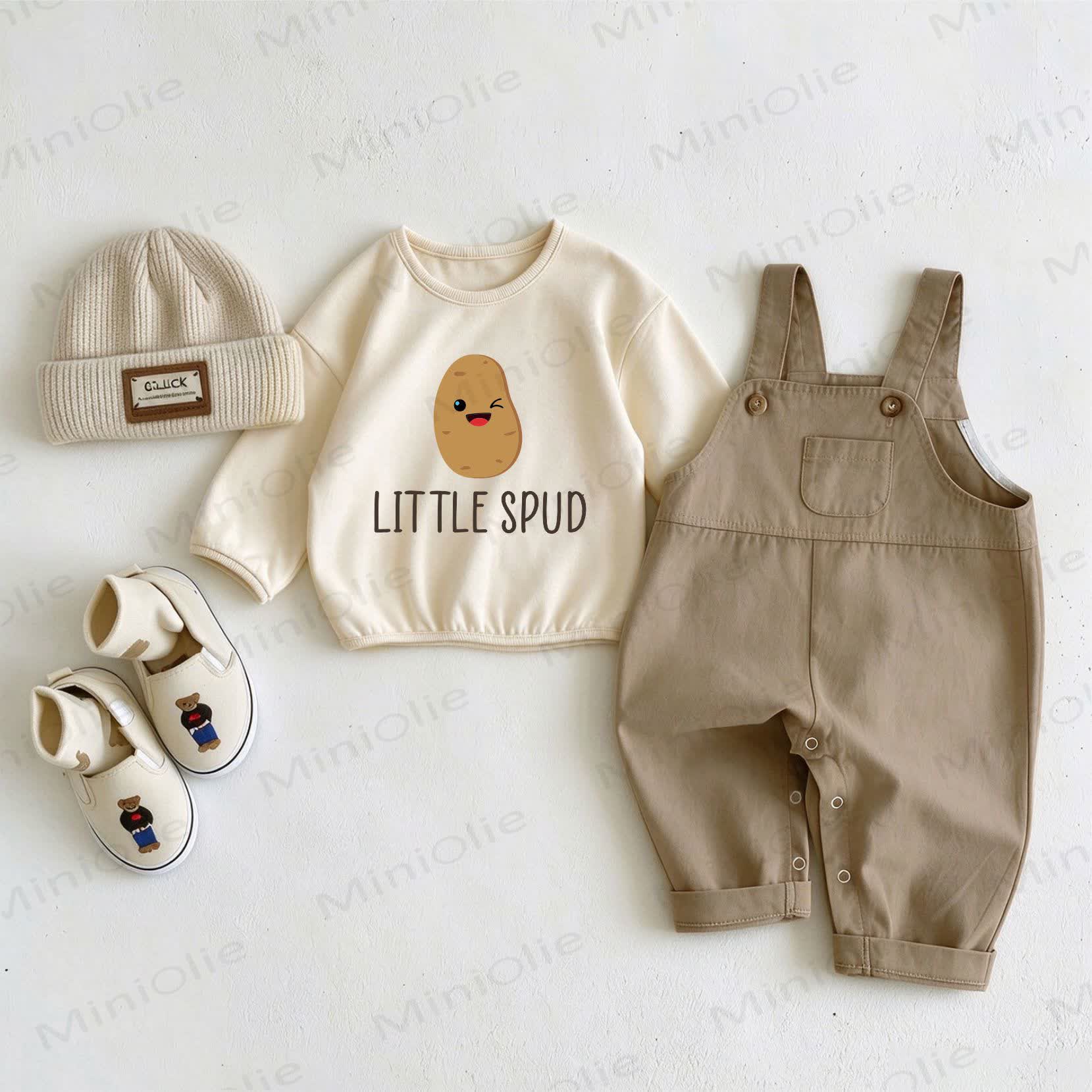 LITTLE SPUD Baby Overalls and Sweatshirt 2-piece Set - Beige&Khaki - 2-3T - image 1