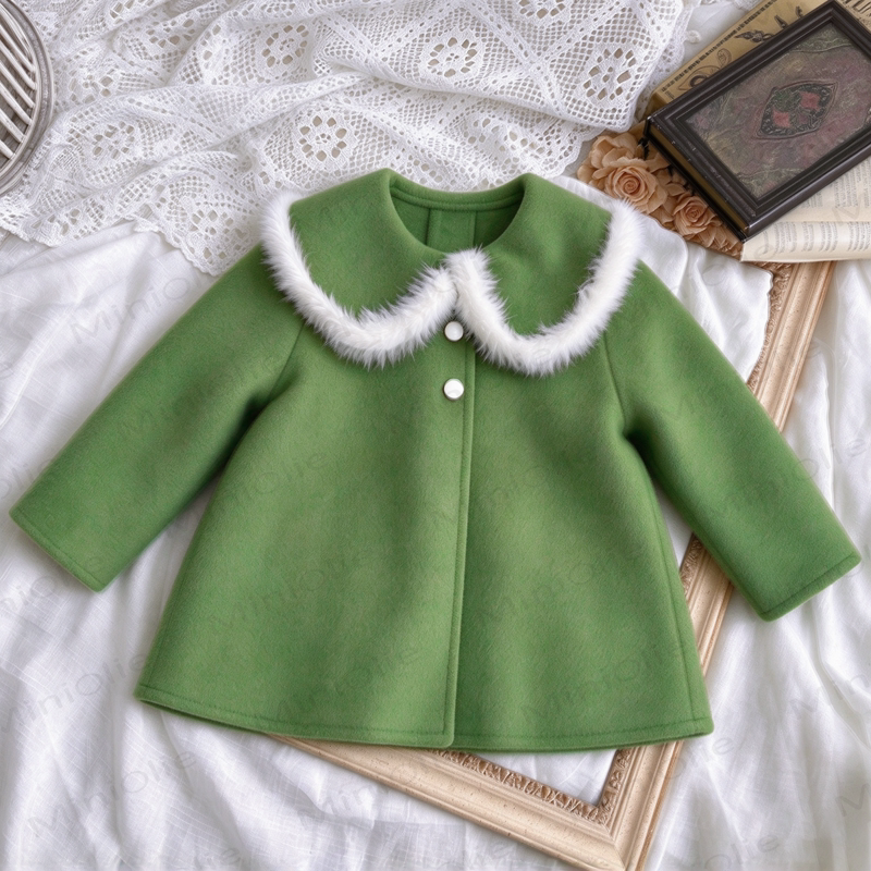 Toddler Girl Green Faux Fur Collar Wool Coat - Green - 4-5T - image 1